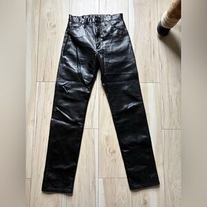 Vintage Wrangler Faux Leather Pants Black High Rise Straight Leg Western Y2K x34